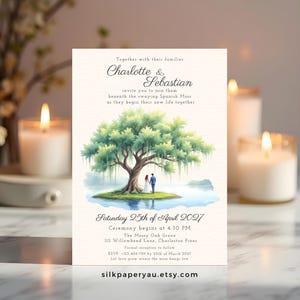 Spanish Moss Tree Wedding Invitation Template, Elegant Romantic Greenery Invite, Outdoor and Vintage Ceremonies, Whimsical Garden Party SP45