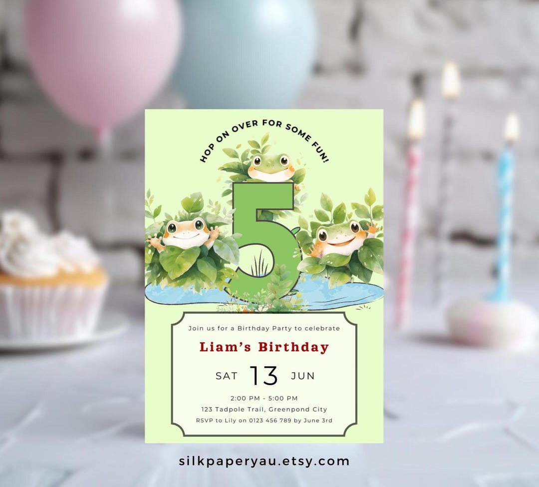 Frog Invite Frog 5th Birthday Invitation, Hop on Over Party Invite for Boys Girls ...