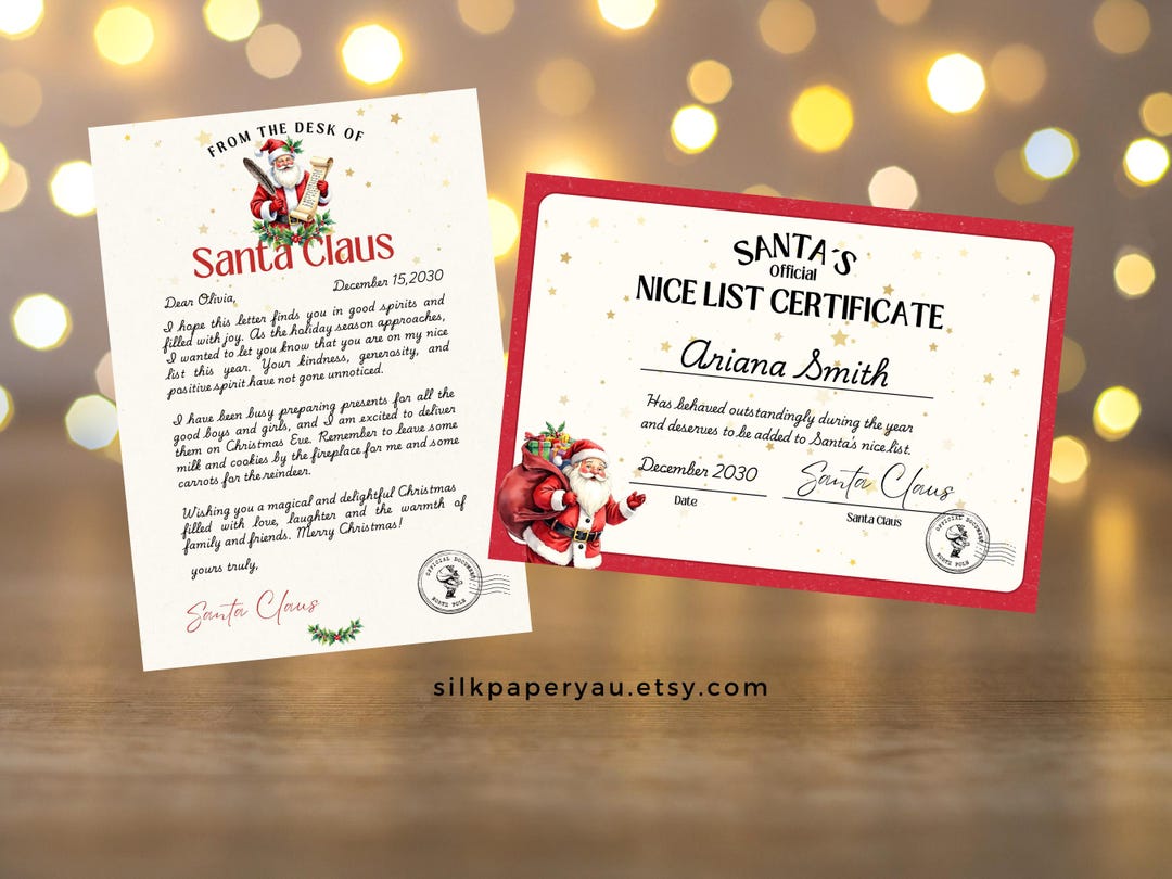 Letter From Santa & Official Nice List Certificate Set, Editable ...