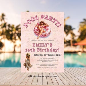 Pool Party 16th Birthday Invitation Template, Editable Teen Summer Invite, Tropical Splash Sweet Sixteen, Summer Swimming Party SP46