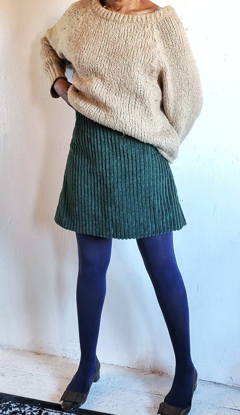 Mini Skirt, Womens Corduroy Mini Skirt, Womens Wide Wale Corduroy Mini Skirt, Vintage Fabric Skirt, Dark Green Mini Skirt Made to Order image 1