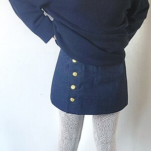 Navy Denim Mini Skirt with Gold Buttons - Made to Order