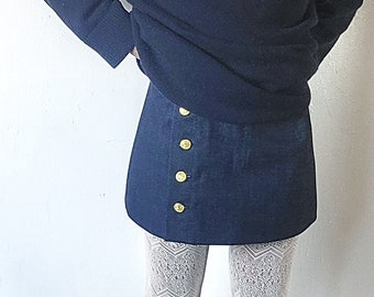 Denim Mini Skirt, Navy Blue Mini Skirt, Dark Blue Denim Mini Skirt, Mini Skirt,  Denim Skirt with Gold Buttons, Made to Order