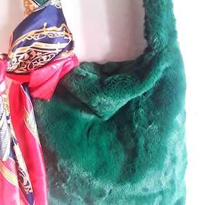 READY TO SHIP Bag in Green, Fur Crossbody Bag in Green, Vegan Fur Bag, Faux Fur Shoulder Bag