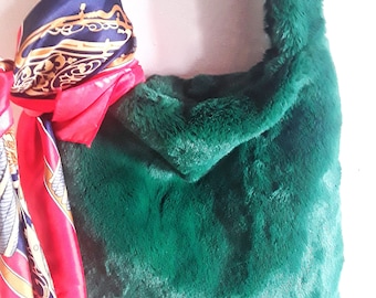 READY TO SHIP Bag in Green, Fur Crossbody Bag in Green, Vegan Fur Bag, Faux Fur Shoulder Bag