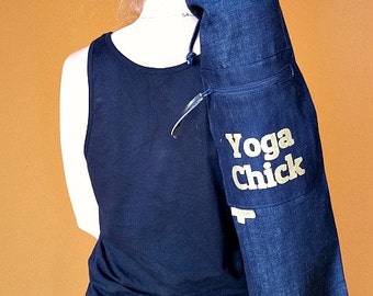 Womens Yoga Bag in Denim, Yoga Chick Yoga Mat Bag, Yoga Mat Bag with Graphic Yoga Chick