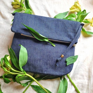 Best Selling Crossbody Bag in Blue Denim, Vegan Bag, Foldover Crossbody Bag in Blue Denim, Choose The Strap You Want image 3