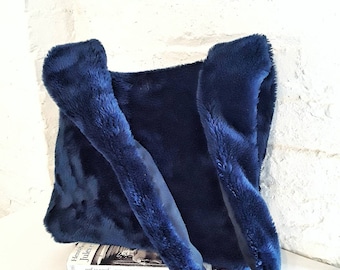 Fur Shoulder Bag in Blue, Fur Crossbody Bag in Navy Blue, Vegan Fur Bag, Faux Fur Bag