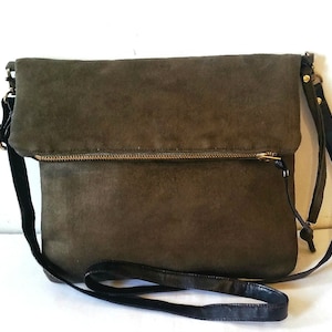 Best Selling Vegan Bag in Olive Green Faux Suede, Vegan Bag, Crossbody Bag in Green, Womens All I Need For the Day Bag