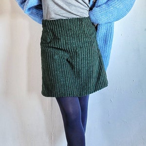 Mini Skirt, Womens Corduroy Mini Skirt, Womens Wide Wale Corduroy Mini Skirt, Vintage Fabric Skirt, Dark Green Mini Skirt Made to Order