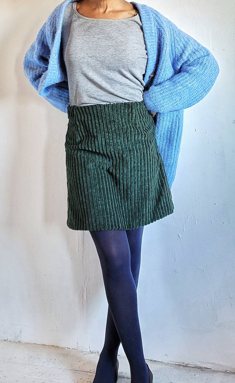 Mini Skirt, Womens Corduroy Mini Skirt, Womens Wide Wale Corduroy Mini Skirt, Vintage Fabric Skirt, Dark Green Mini Skirt Made to Order image 2