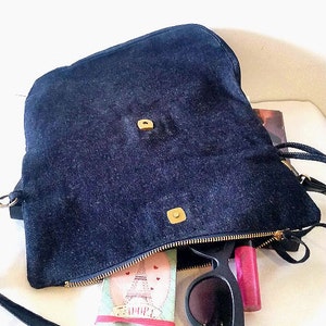 Best Selling Crossbody Bag in Blue Denim, Vegan Bag, Foldover Crossbody Bag in Blue Denim, Choose The Strap You Want image 5