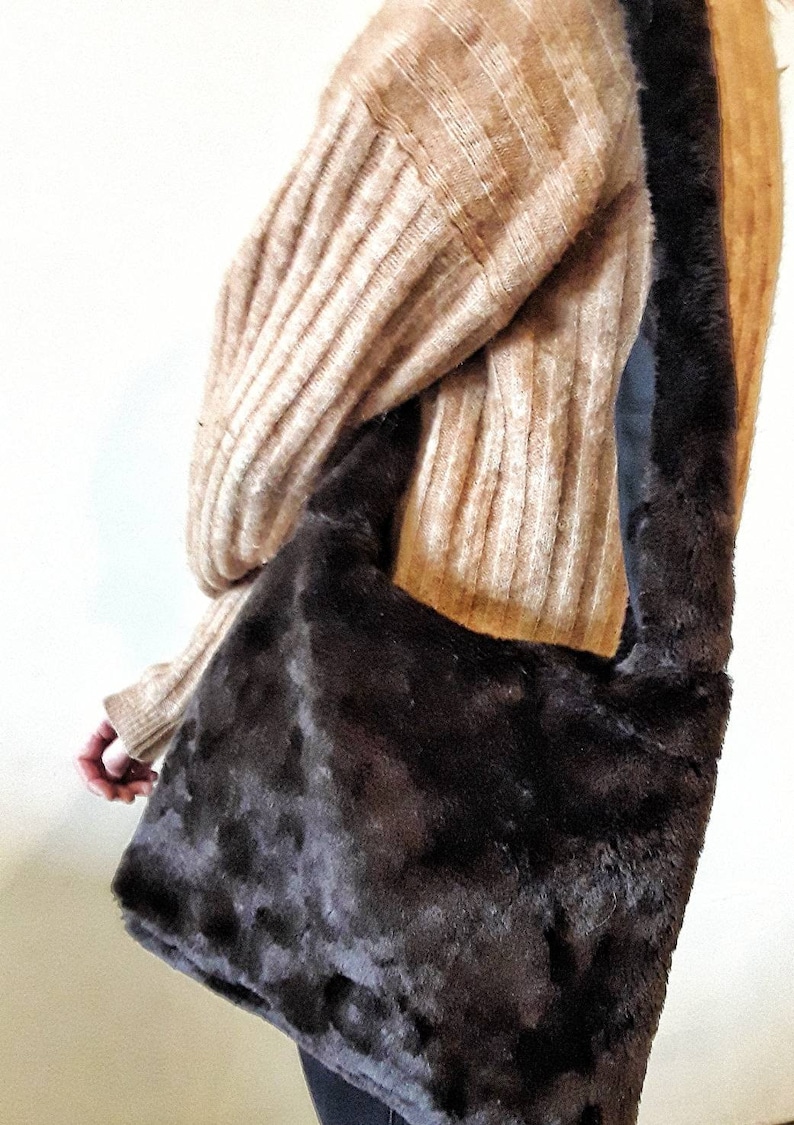 Vegan Fur Bag Fur Crossbody Bag in Brown READY TO SHIP Fur Shoulder Bag Brown Fur Bag Faux Fur Bag Fur Bags for Women