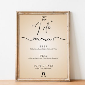 Wedding Bar Menu Template, Custom Bar Sign