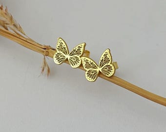 Dainty Gold Butterfly Stud Earrings, Minimalist Nature Jewelry