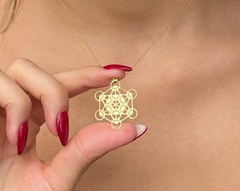 Sterling Silver Metatron Cube Necklace: Sacred Geometry Spiritual Pendant