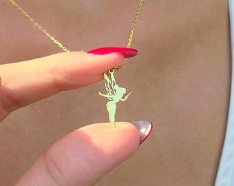 Dainty Fairy Necklace: 14k Gold Plated Sterling Silver Pixie Pendant