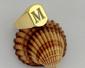 Gold Letter Signet Ring: Sterling Silver Personalized Initial Jewelry