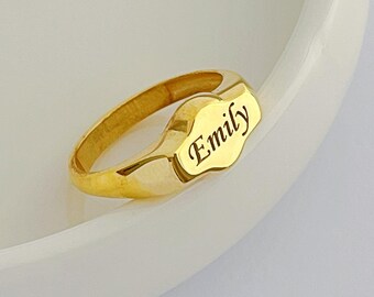 Personalized Name Signet Ring, Sterling Silver Custom Engraved Jewelry