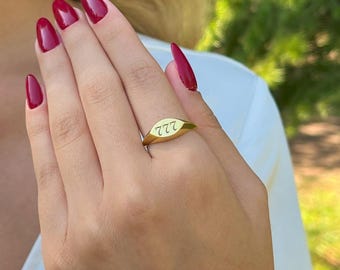 Personalized Angel Number Signet Ring: Spiritual Numerology Jewelry, Meaningful Gift for Intuition Luck Protection