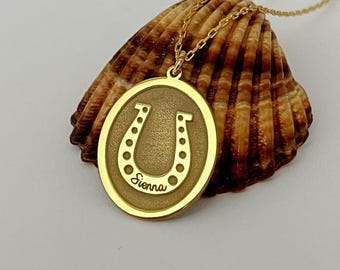 Sterling Silver Horseshoe Name Necklace, Personalized Good Luck Charm