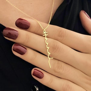 14K Solid Gold Vertikale Namenskette: Benutzerdefinierter Schriftzug Schmuck