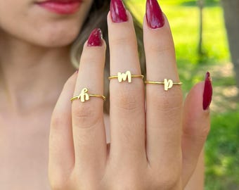 Dainty Cursive Initial Ring: Personalized Stacking Jewelry