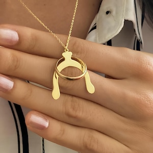 14K Wishbone Ring Holder Naszyjnik, Szczęście i Fortuna Naszyjnik, Delikatny Ring Keeper Wisiorek, Prezent dla Pielęgniarki Ukończenia Szkoły, Ochraniacz na Obrączkę Ślubną