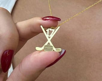 Personalized Hockey Necklace: Sterling Silver Name & Number, Hockey Player Gift