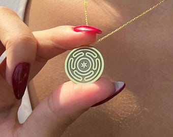 Sterling Silver Hecate Wheel Necklace, Strophalos Amulet Pendant