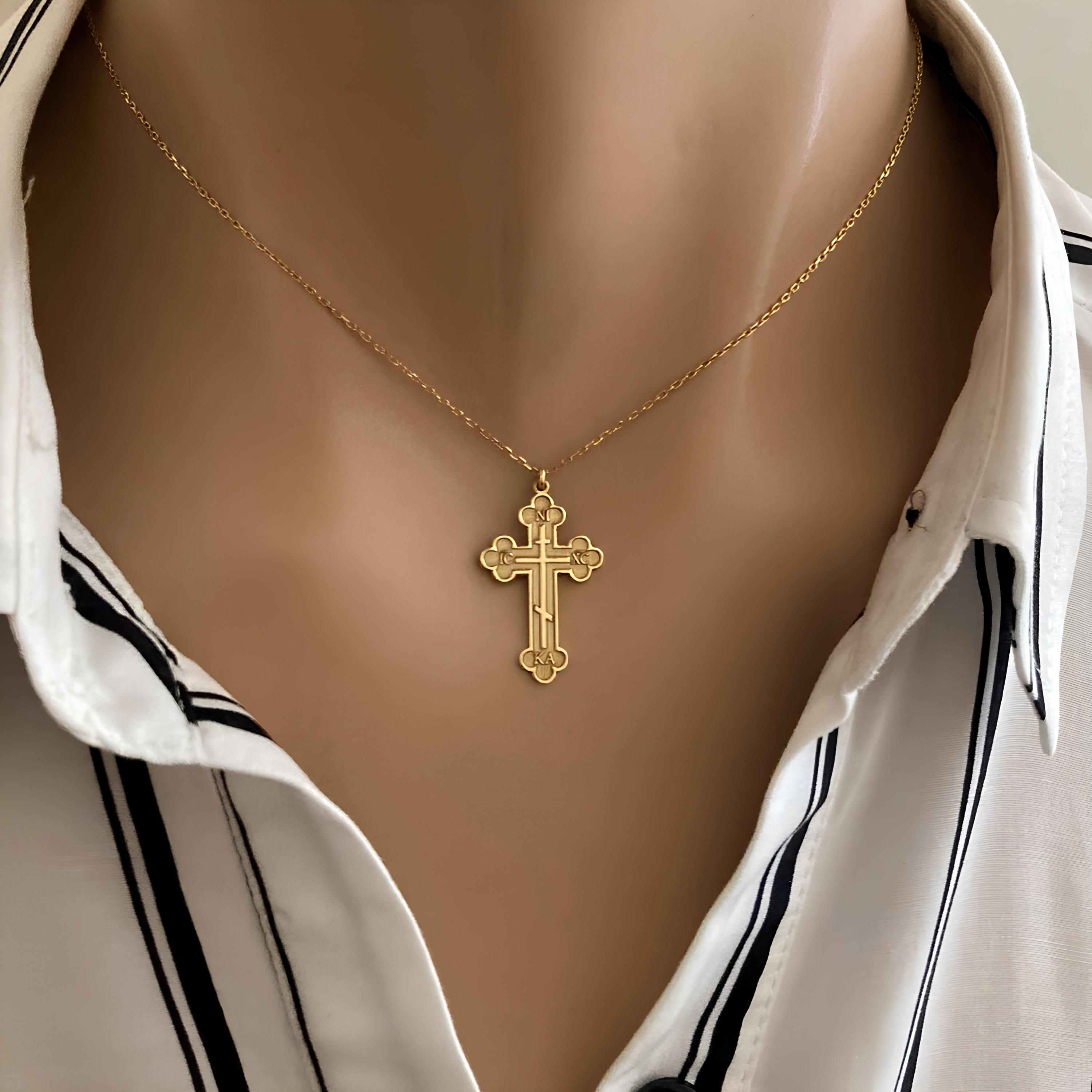 Pendentif Croix Orthodoxe IC XC Or 14 Carats (585) Fabriqué En Ukraine