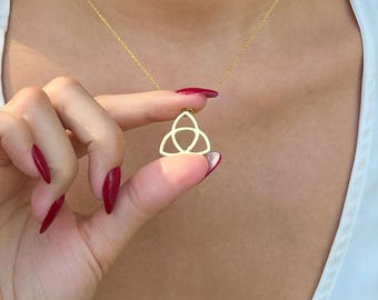 Celtic Trinity Knot Necklace: 14K Gold or Sterling Silver Triquetra Pendant