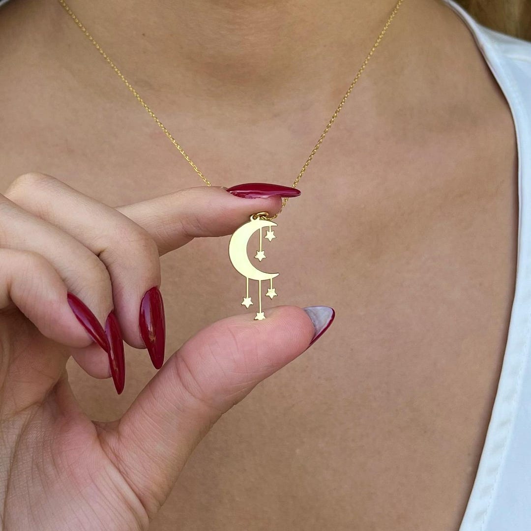 Sterling Silver Crescent Moon Necklace: Dainty Star Charm, Celestial ...