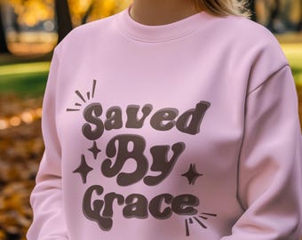 Saved By Grace tröja, kristen tröja, kristen tröja, unisex tröja med tung blandning™-krage