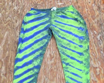 Midnight Blue and Lime Green Seahawk Leggings (Dharma Trading Co. Deluxe Cotton Leggings with Spandex Size S) (One of a Kind)