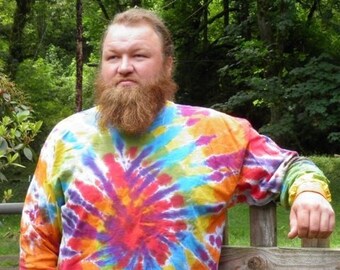 Rainbow Spiral Tie Dye Longsleeve Shirt (Made By Hippies Tie Dye In Stock in Sizes Small to 3XL) (Fruit of the Loom)