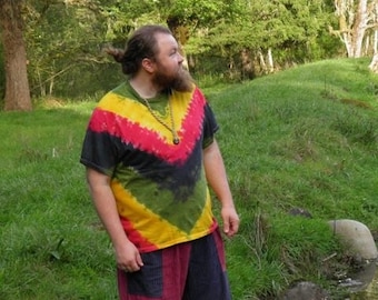 Rastaman V-Stripe Tie Dye T-Shirt (Made By Hippies Tie Dye In Stock  in Sizes Small to 4XL) (Fruit of the Loom)