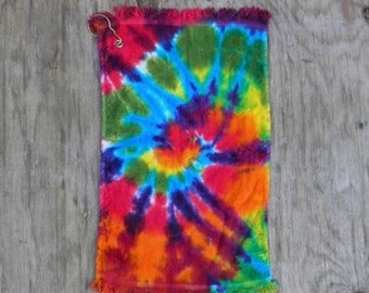 Rainbow Spiral Tie Dye Disc Golf Towel  (11" X 17") (With Grommet and Metal Clip) (In Stock)