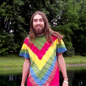 Shaman V-Stripe Tie Dye T-Shirt (Made By Hippies Tie Dye In Stock  in Sizes Small to 4XL) (Fruit of the Loom)