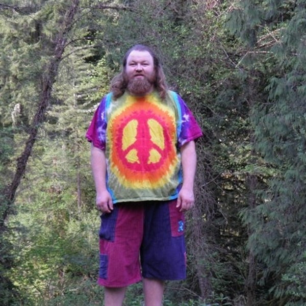 Rainbow Peace Sign Tie Dye T-Shirt (Made By Hippies Tie Dye In Stock  in Sizes Small to 4XL) (Fruit of the Loom)