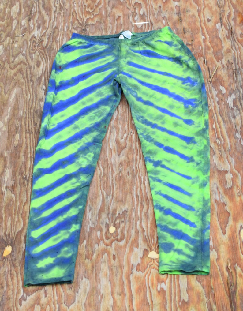 One of a Kind Midnight Blue and Lime Green Seahawk Leggings Dharma Trading Co. Deluxe Cotton Leggings with Spandex Size S