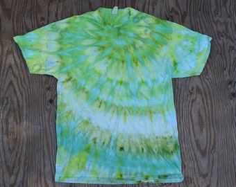 Key Lime Breeze ~ Ice Dye Spiral Tie Dye T-Shirt (Fruit of the Loom Heavy Cotton HD Size XL) (OoAK) TD-207