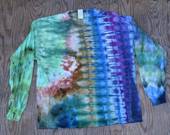 Communication Breakdown ~ Tie Dye Striped Longsleeve T-Shirt (Gildan Ultra Cotton Longsleeve Size 2XL) (One of a Kind) TD-225