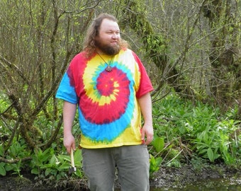 Tri Color Spiral Tie Dye T-Shirt (Made By Hippies Tie Dye In Stock  in Sizes Small to 4XL) (Fruit of the Loom)