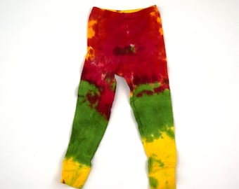 Rasta Dip ~ Tie Dye Baby Toddler Cotton Leggings Pants (Rib Knit, Cuffed, Elastic Waist 15/20")(20"long)(Dharma Size 2T)(One of a Kind)