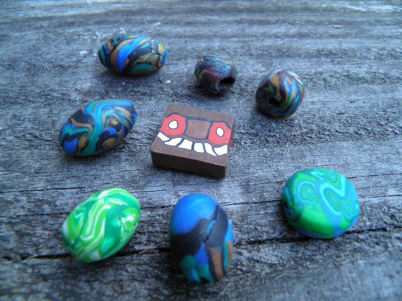 Eight Assorted Polymer Clay Beads Handmade One of a Kind image 1