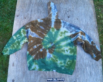 Woodsman Camo Spiral Tie Dye Hooded Zipper Sweatshirt (Fruit of the Loom Size 2XL) (One of a Kind)
