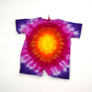 Sunset Supernova ~ Tie Dye Egg Baby Cotton T-shirt Romper (Rabbit Skins Infant T Romper Size 6 months)(One of a Kind)