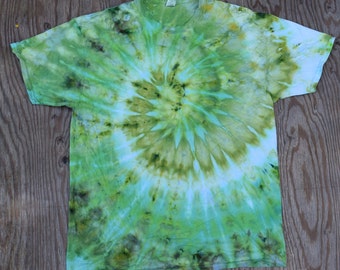 Tree Frog ~ Ice Dye Spiral Tie Dye T-Shirt (Fruit of the Loom schwere Baumwolle HD Größe XL) (OoAK) TD-218