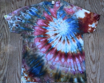 Topanga Trail ~ Ice Dye Spiral Tie Dye T-Shirt (Fruit of the Loom Heavy Cotton HD Größe XL) (OoAK) TD-219